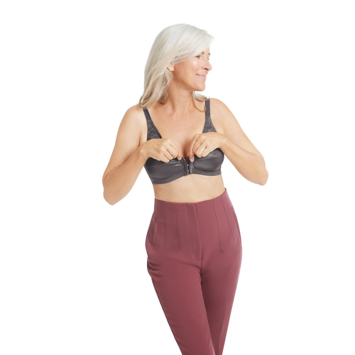 44740 Nancy Mastectomy Soft Bra Front Opening Dark Grey