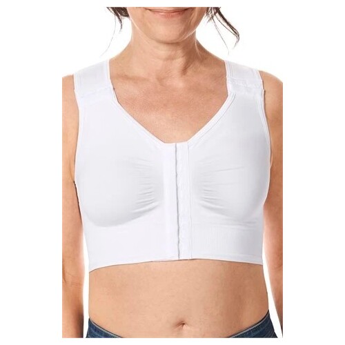 Lymph Flow Long Front Closure Soft Bra - White