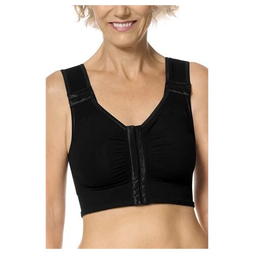 Lymph Flow Long Front Closure Soft Bra - Black