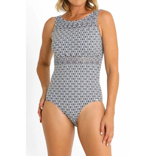 Chains Mesh High Neck Mastectomy One Piece Swimsuit - Navy