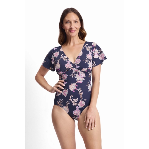 Saffron Flutter Sleeve Swimsuit - Navy 
