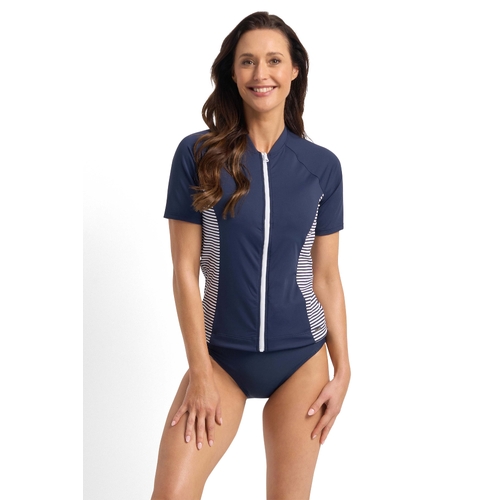 Anchor Stripe Short Sleeve Mastectomy Rashie Navy 