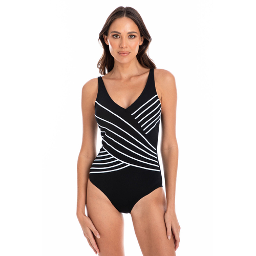 Cross Over Chlorine Resistant One Piece Swimsuit Black